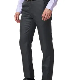 Raymond Dark Grey Slim Fit Check Flat Front Trousers image 3
