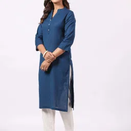 Piroh Blue Cotton Kurta image 3