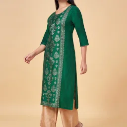 Rangmanch by Pantaloons Green Printed Straight Kurta image 3