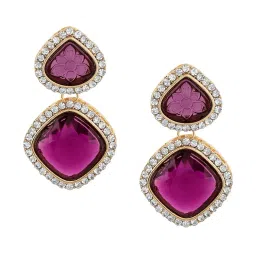 Zaveri Pearls Purple Stone & Dazzling Austrian Diamond Drop Earring-ZPFK16591 image 3