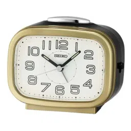 SEIKO Gold Plastic Classic Rectangular Bell Alarm Snooze Lumibrite Table Clock-image-22