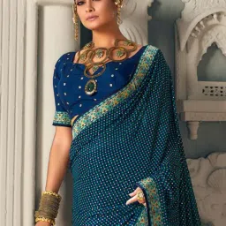 Saree Mall Navy Woven Saree With Unstitched Blouse image 3