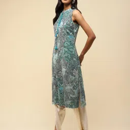 aarke Ritu Kumar Green & Blue Cotton Floral Print Kurta image 3