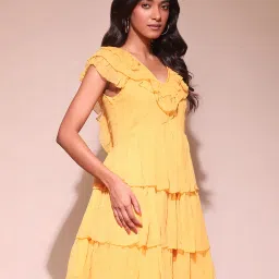 Label Ritu Kumar Mustard Regular Fit A Line Dress image 3