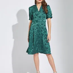 Latin Quarters Women Floral Self Design A Line Knee Length Dress-image-19