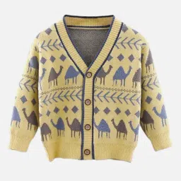 Little Surprise Box Camel Troop Yellow & Blue Printed Full Sleeves Cardigan-picture-31