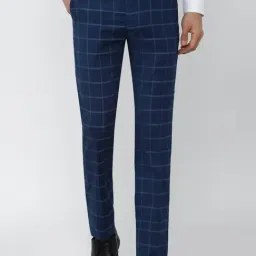 Peter England Elite Blue Slim Fit Checks Trousers-image-20