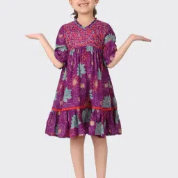 Fabindia Kids Purple Floral Print Dress-image-13