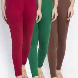 Gracit Green & Maroon Mid Rise Leggings - Pack Of 3-image-37