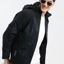 showoffff SHOWOFF Navy Blue Nylon Slim Fit Printed Jacket image 3