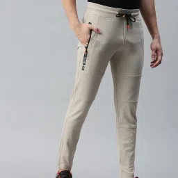 showoffff SHOWOFF Beige Cotton Slim Fit Solid Trackpants image 3