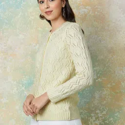 Melange by Lifestyle Off White Self Pattern Cardigan image 3