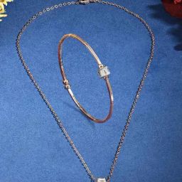 Zaveri Pearls Rose Gold Tone Contemporary Cubic Zirconia Pendant with Chain & Bracelet Set-ZPFK18396-picture-44