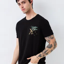 Spykar Black Cotton Slim Print T-Shirt image 3