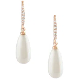 Zaveri Pearls Rose Gold Tone Cubic Zirconia Embellished Brass Pearl Drop Earrings-ZPFK17168 image 3