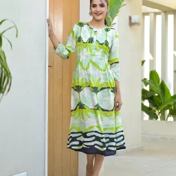 Juniper Green Printed 3/4th sleeve Midi Dress image 3