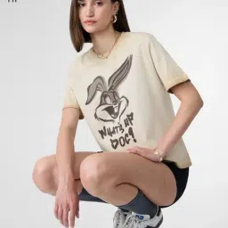 The Souled Store Off White Cotton Relaxed Fit Printed T-Shirt image 4