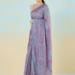 navyasa by liva Blue & Pink Printed Saree With Unstitched Blouse image 3