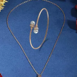 Zaveri Pearls Rose Gold Cubic Zirconia Contemporary Pendant with Chain & Bracelet Set-ZPFK18397-picture-21