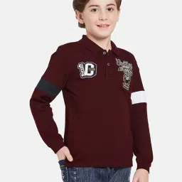 Octave Kids Maroon Graphic Print Full Sleeves Polo T-Shirt image 3