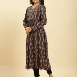 W Black Printed A Line Kurta image 3