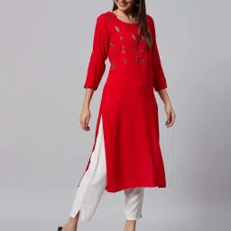 HIGHLIGHT FASHION EXPORT Red Embellished Straight Kurta image 3