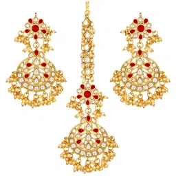 Peora Maroon Maang Tikka with Earrings image 3