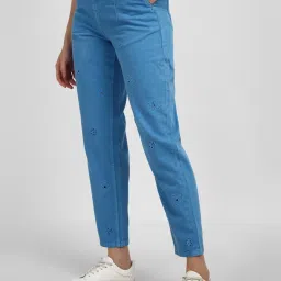 Allen Solly Blue Cotton Embroidered Mid Rise Jeans image 3