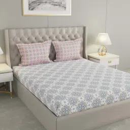 Raymond Home Camphor White & Blue 144 TC Cotton Queen Bedsheet with 2 Pillow Covers-picture-11