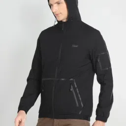 Arrow New York Black Regular Fit Hooded Jacket image 3