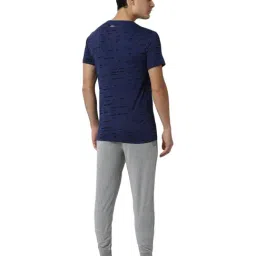 Peter England Navy & Grey Cotton Regular Fit Printed T-Shirt with Joggers image 2