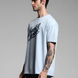 Jack & Jones Blue Cotton Loose Fit Printed T-Shirt image 3