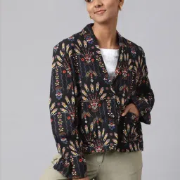 Fabindia Black Cotton Printed Jacket-image-3
