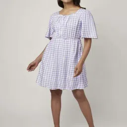 Honey by Pantaloons Lilac Chequered A-Line Dress-picture-25