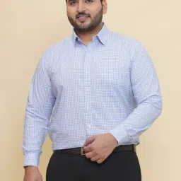 John Pride Blue Cotton Regular Fit Checks Formal Shirts-image-81