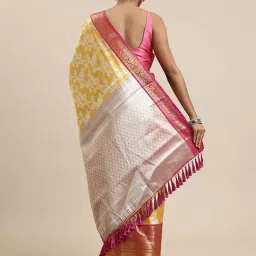 Blissta Yellow & Pink Woven Saree With Unstitched Blouse image 2