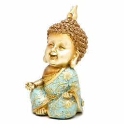 @home by Nilkamal Mint & Gold Polyresin Baby Monk Nirvana Decorative Show Piece image 3