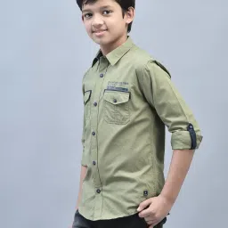 Crimsoune Club Kids Olive Solid Full Sleeves Shirt image 3