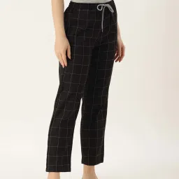 Kryptic Black Cotton Chequered Lounge Pants image 3