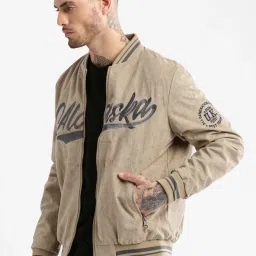 showoffff Showoff Beige Slim Fit Printed Bomber Jacket image 3