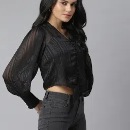 KASSUALLY Black Striped Crop Top image 3