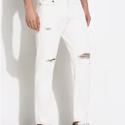 showoffff SHOWOFF White Slim Fit Solid Distressed Jeans image 3