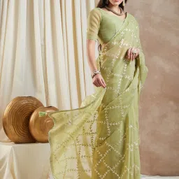 Saree Mall Green Embroidered Saree With Unstitched Blouse image 3