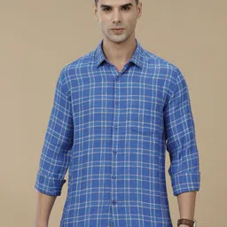 Linen Club Contemporary Slim Fit Windowpane Checked Pure Linen Casual Shirt-picture-17
