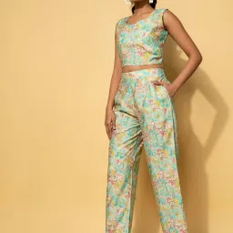 Libas Women Turquoise Regular Fit Floral Co-Ord Set image 3