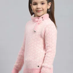 Monte Carlo Kids Pink Self Pattern Full Sleeves Pullover image 3