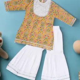 Bella Moda Girls Yellow Cotton Printed Suit Set-image-55