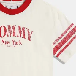 TOMMY HILFIGER Girls Ancient White Cotton Printed T-Shirt image 3