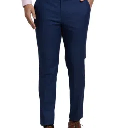 Park Avenue Blue Super Slim Fit Checks Trousers-image-82