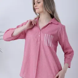 Qurvii Pink Plain Half Placket Shirt image 3